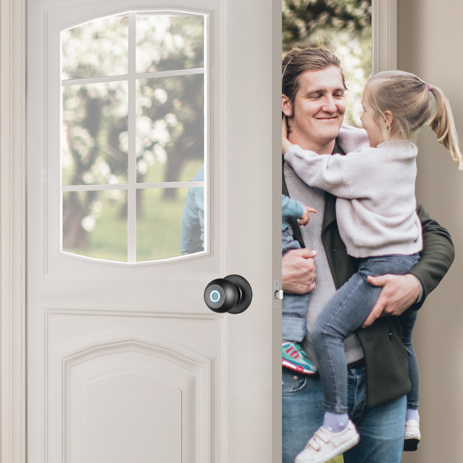 Smart Biometric Door Knob with Fingerprint, Bluetooth & App Control, Easy Install for Home, Office, Hotel - Secure Spherical Lock, Black