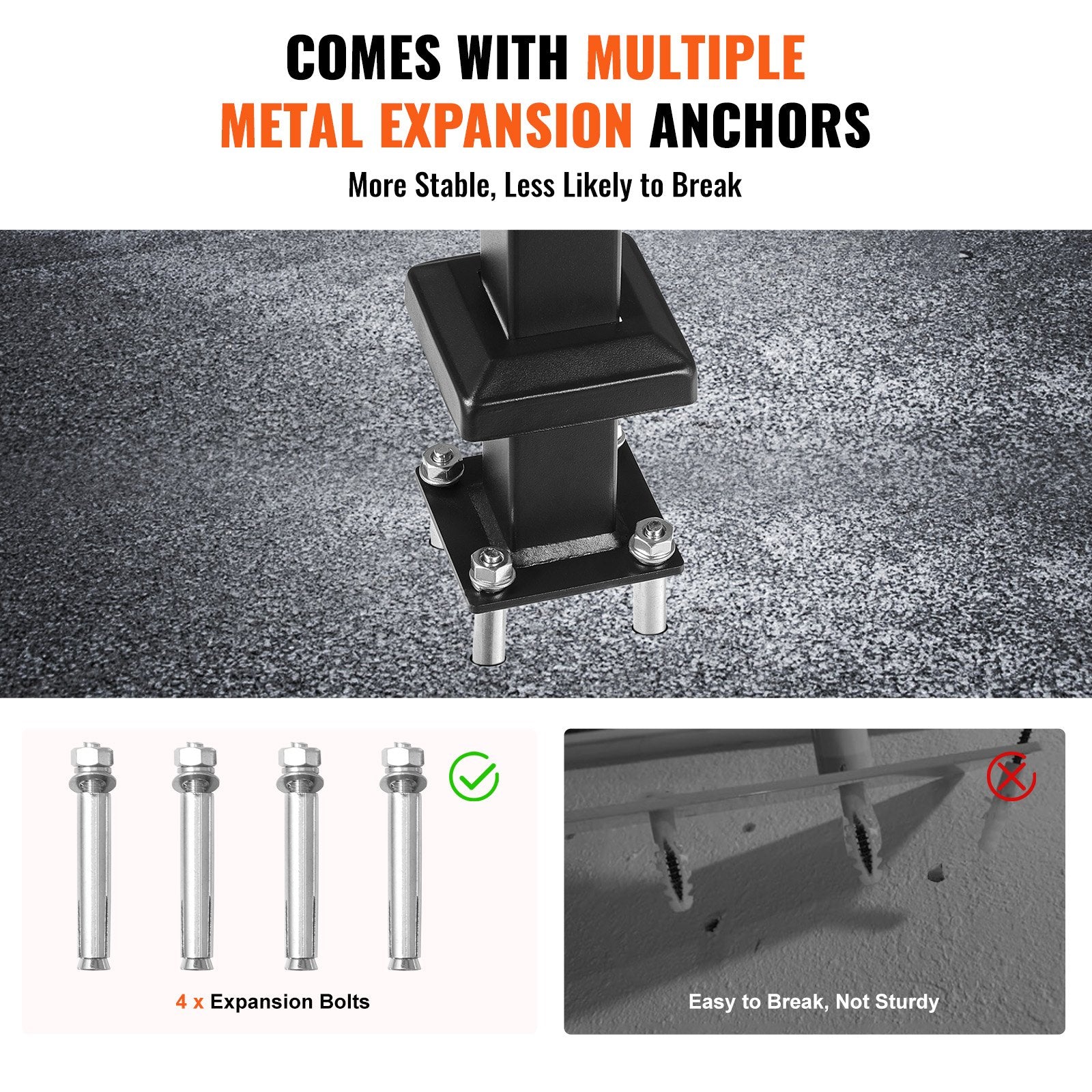 Durable Outdoor Metal Handrail for 1-3 Steps - 40.5" L x 35.4" H, Floor Mounted Carbon Steel Stair Railing with Anti-Skid Crossbars, Easy Installation