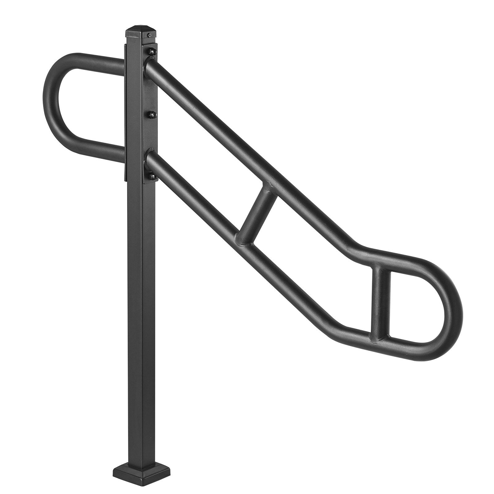 Durable Outdoor Metal Handrail for 1-3 Steps - 40.5" L x 35.4" H, Floor Mounted Carbon Steel Stair Railing with Anti-Skid Crossbars, Easy Installation