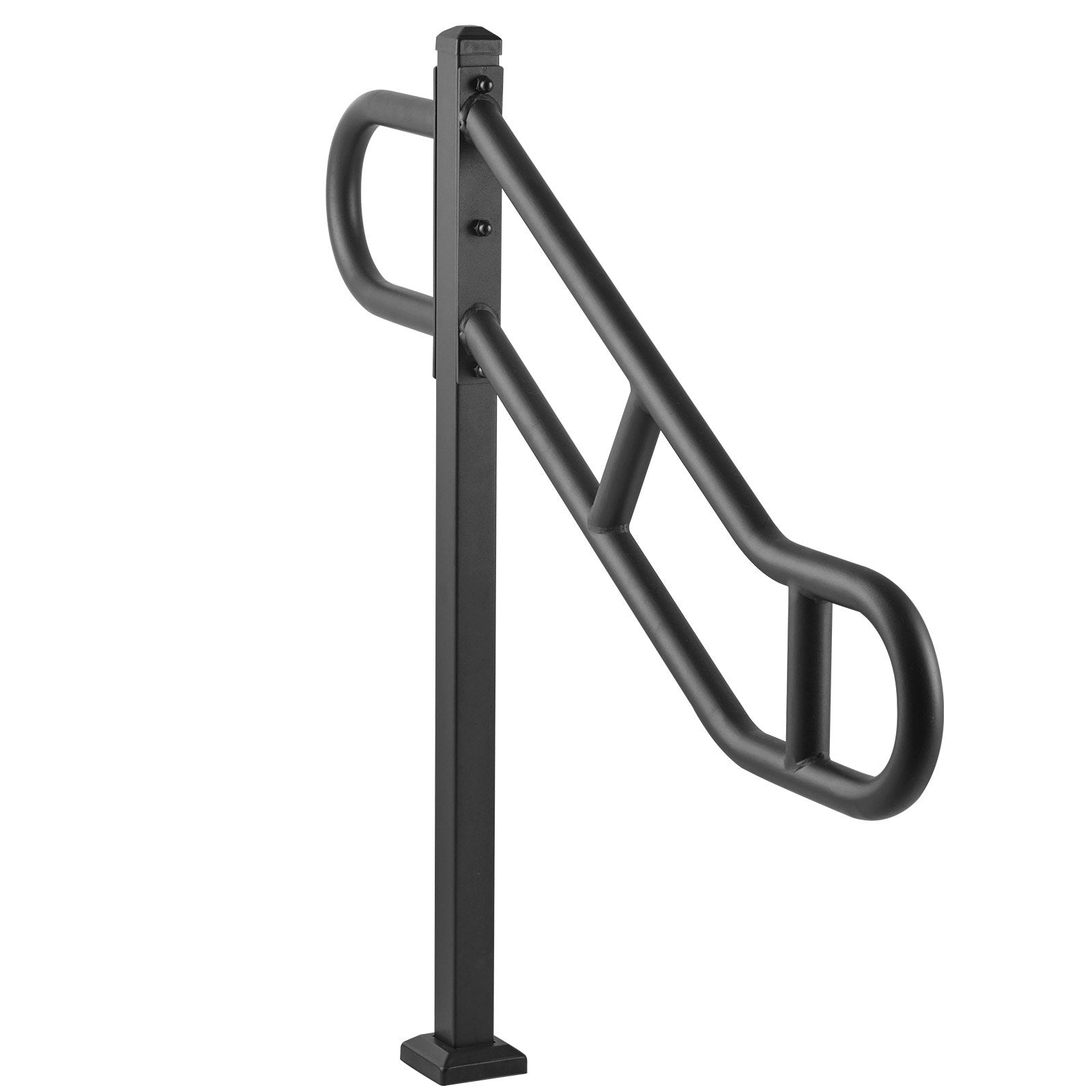 Durable Outdoor Metal Handrail for 1-3 Steps - 40.5" L x 35.4" H, Floor Mounted Carbon Steel Stair Railing with Anti-Skid Crossbars, Easy Installation