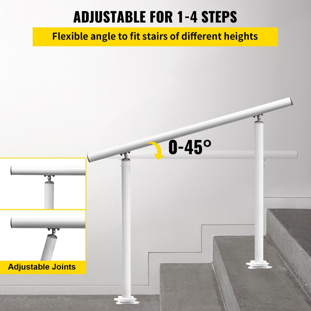 Stair Handrail Outdoor Handrail Aluminum Fits 1-4 Steps 4ft Railing Adjustable