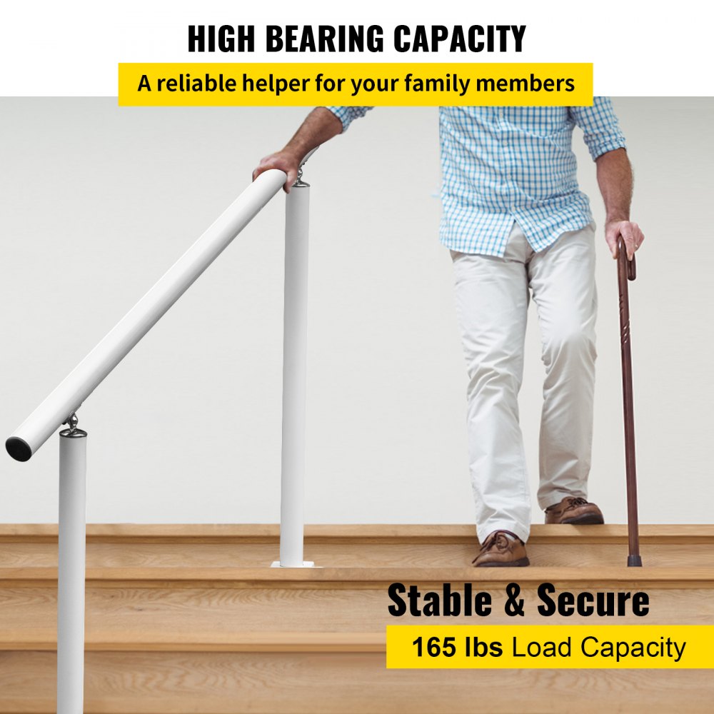 Stair Handrail Outdoor Handrail Aluminum Fits 1-4 Steps 4ft Railing Adjustable