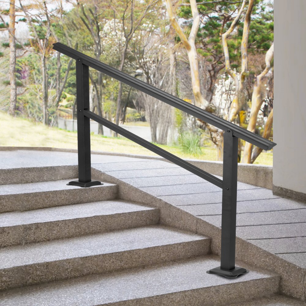 Durable Black Outdoor Handrail for 1 to 3 Steps - 48 x 35.5 Inches