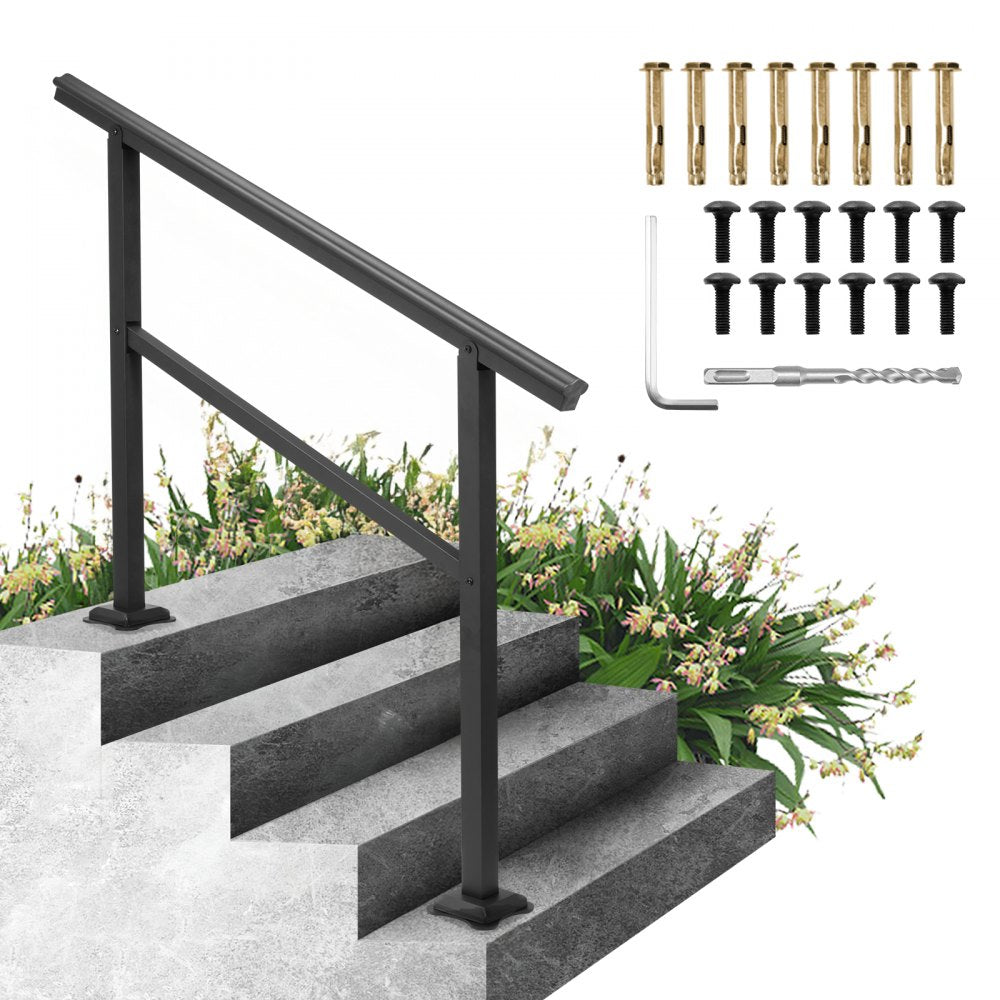 Durable Black Outdoor Handrail for 1 to 3 Steps - 48 x 35.5 Inches