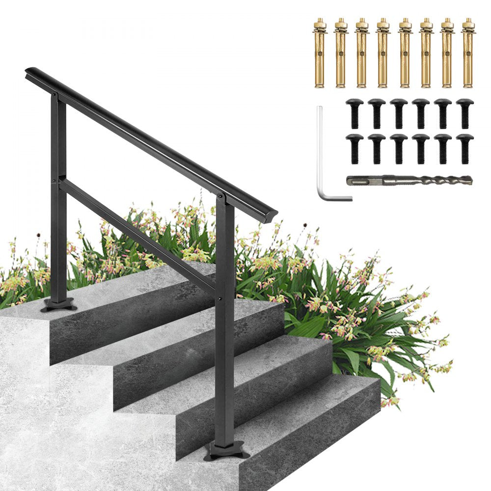 Durable Black Outdoor Handrail for 1 to 3 Steps - 48 x 35.5 Inches