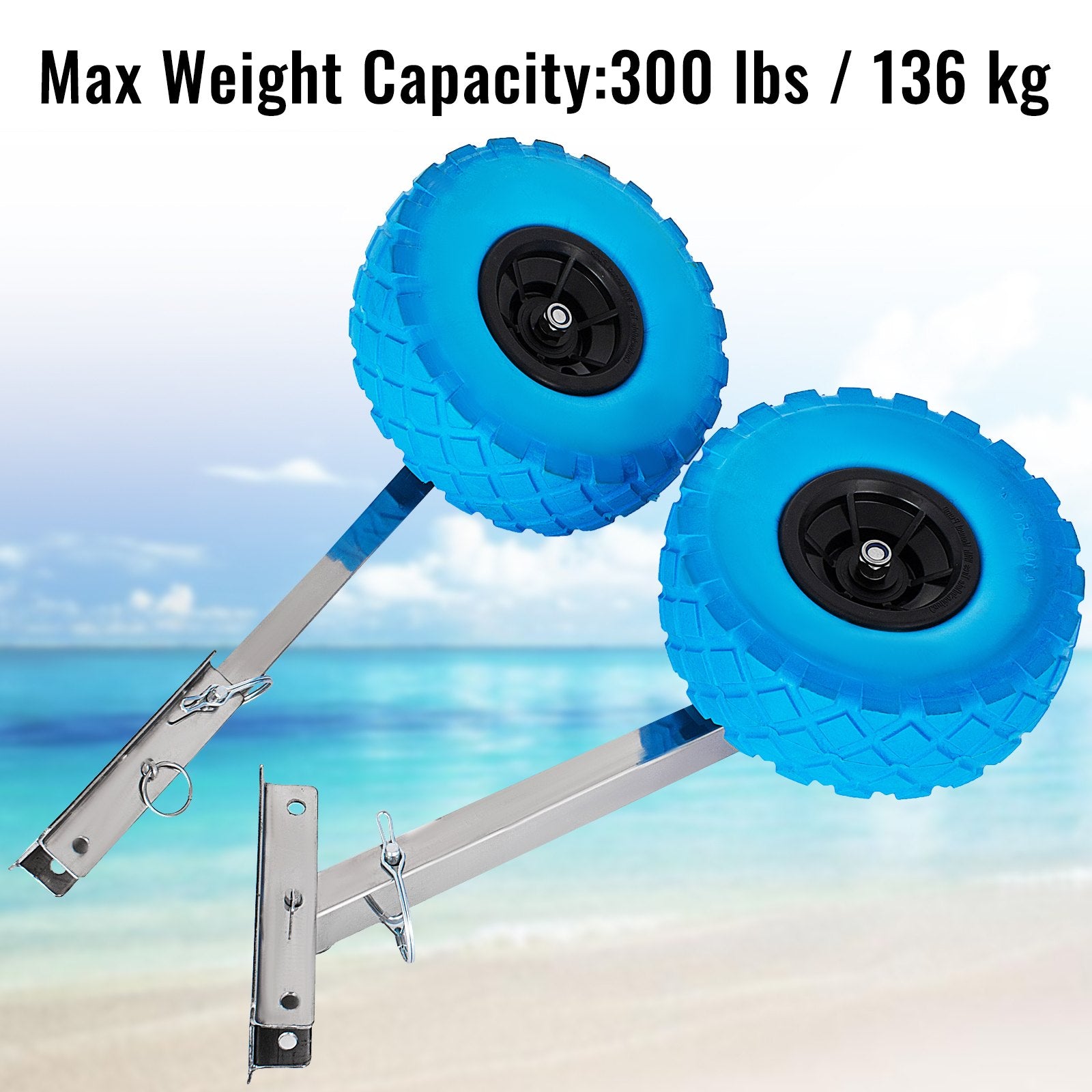 Stainless Steel Boat Transom Launching Wheels with Quick Release Pins - Durable Polyurethane Tires, 300 lbs Capacity, Easy Assembly