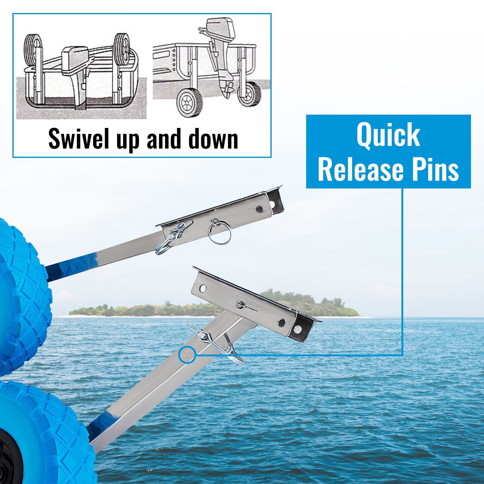 Stainless Steel Boat Transom Launching Wheels with Quick Release Pins - Durable Polyurethane Tires, 300 lbs Capacity, Easy Assembly