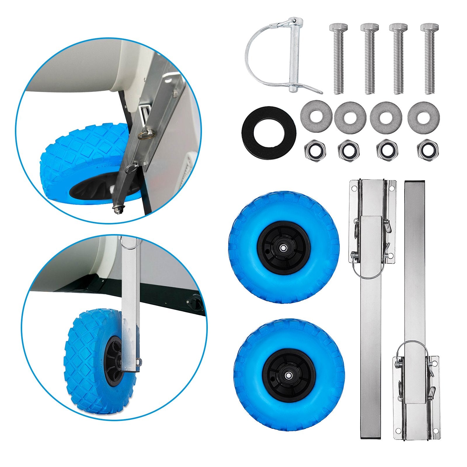 Stainless Steel Boat Transom Launching Wheels with Quick Release Pins - Durable Polyurethane Tires, 300 lbs Capacity, Easy Assembly