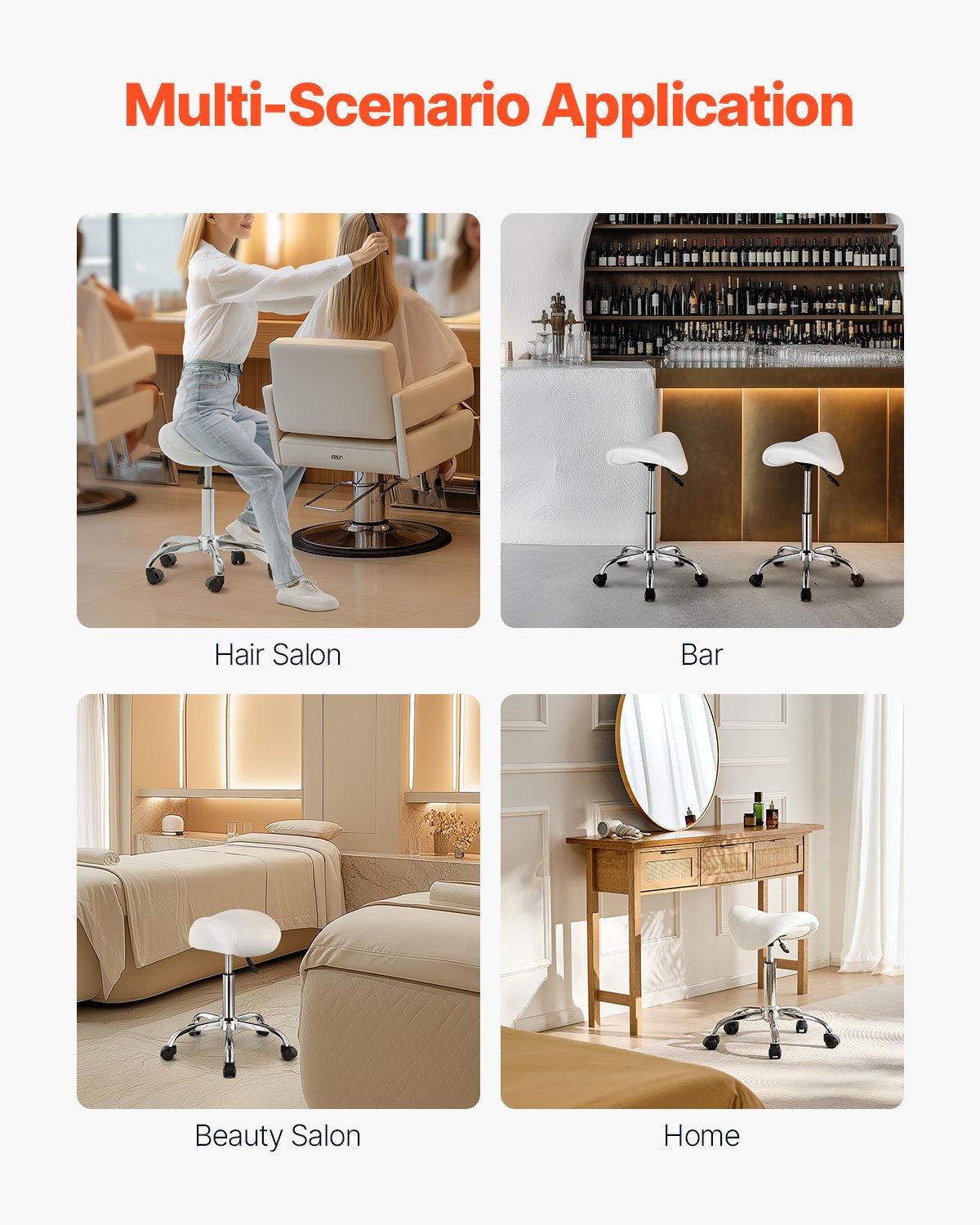 Ergonomic White Saddle Stool with Wheels - 450 lbs Capacity, Height Adjustable Swivel Chair for Salon, Spa, Massage, Tattoo, Clinic
