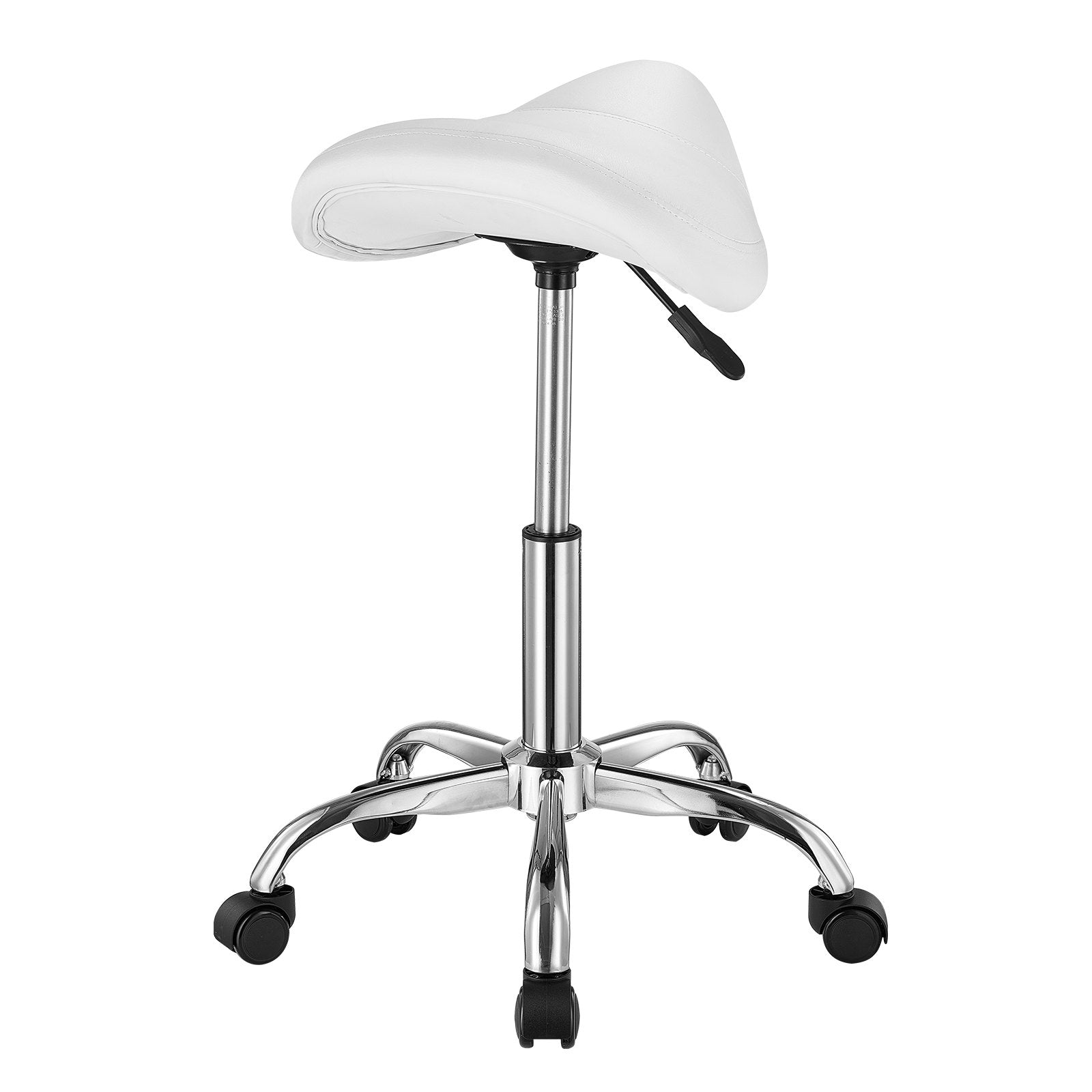 Ergonomic White Saddle Stool with Wheels - 450 lbs Capacity, Height Adjustable Swivel Chair for Salon, Spa, Massage, Tattoo, Clinic