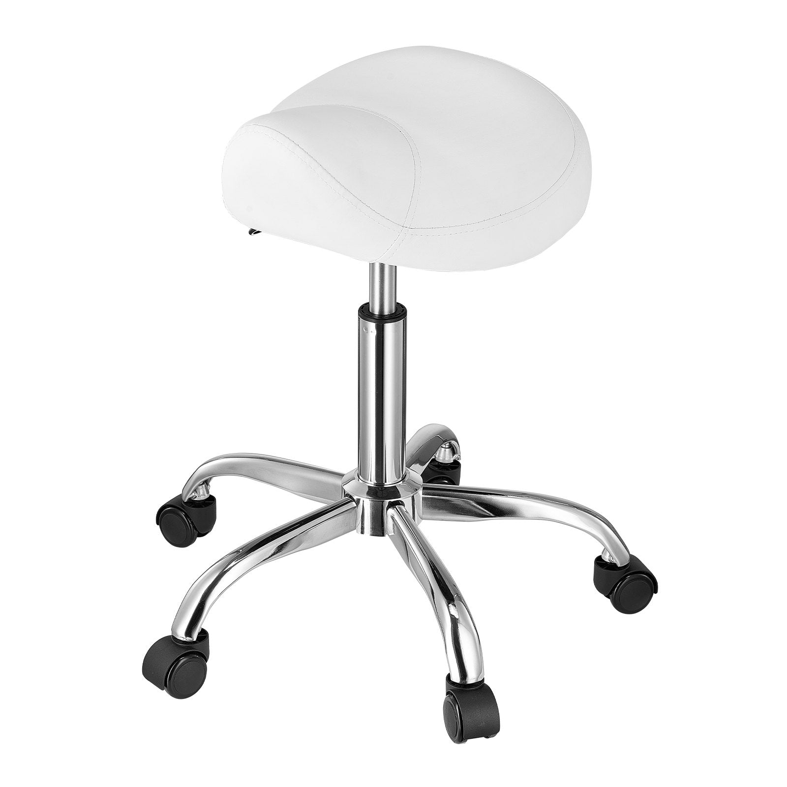 Ergonomic White Saddle Stool with Wheels - 450 lbs Capacity, Height Adjustable Swivel Chair for Salon, Spa, Massage, Tattoo, Clinic