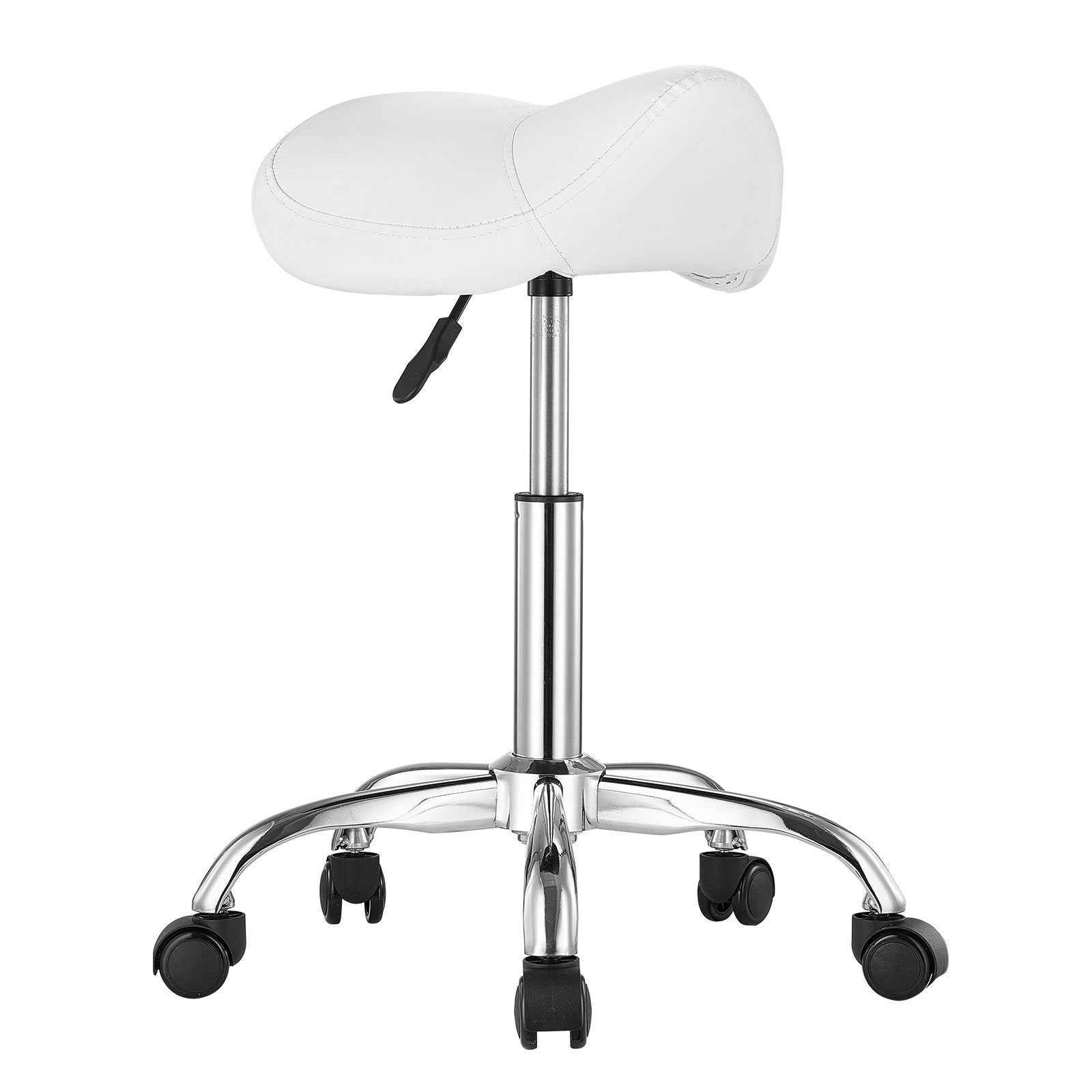 Ergonomic White Saddle Stool with Wheels - 450 lbs Capacity, Height Adjustable Swivel Chair for Salon, Spa, Massage, Tattoo, Clinic