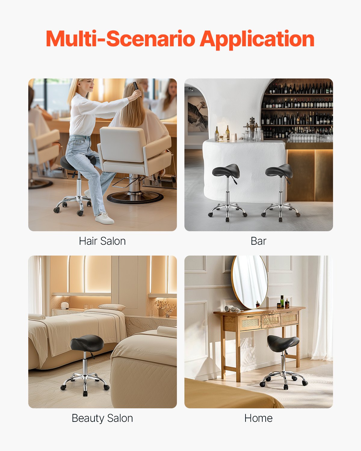 Ergonomic Saddle Stool with Wheels, 450 LBS Capacity, Adjustable PU Leather Swivel Chair for Salon, Spa, Massage, Clinic, Tattoo Use