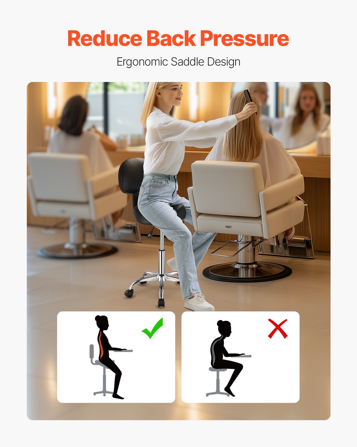 Ergonomic Saddle Stool with Backrest and Wheels, 450 LBS Capacity, Adjustable PU Leather Swivel Chair for Salon, Spa, Tattoo, Massage