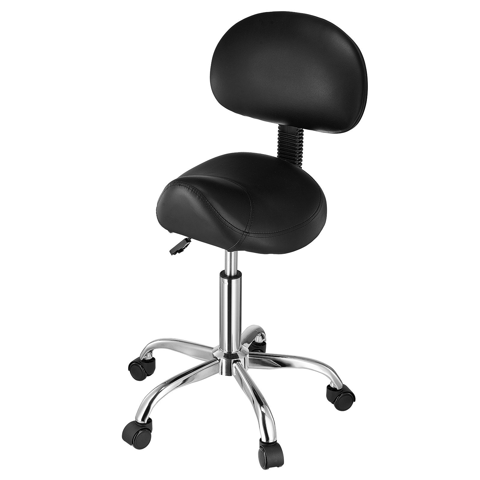 Ergonomic Saddle Stool with Backrest and Wheels, 450 LBS Capacity, Adjustable PU Leather Swivel Chair for Salon, Spa, Tattoo, Massage