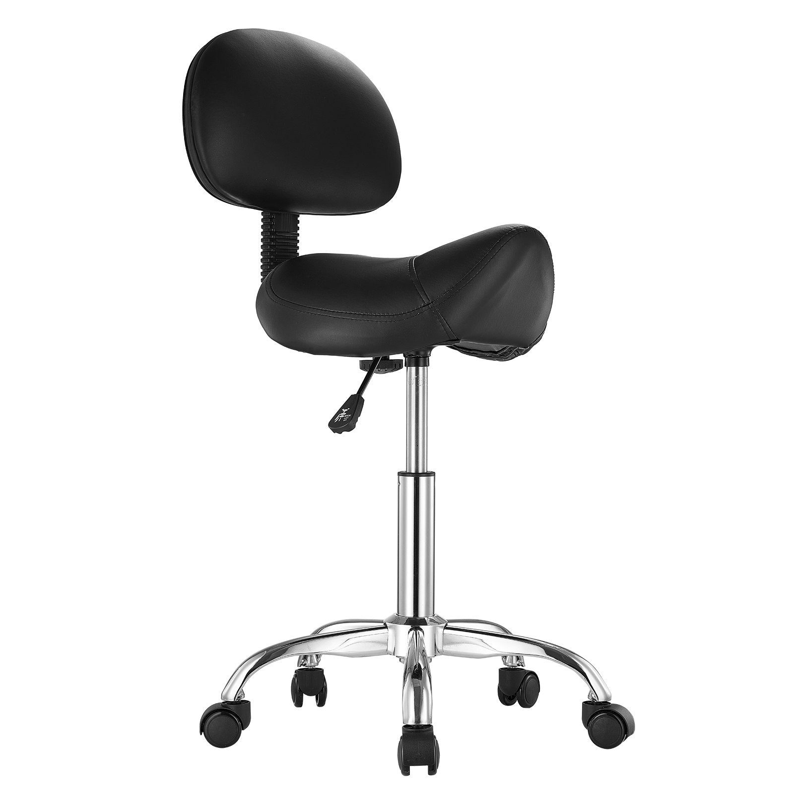 Ergonomic Saddle Stool with Backrest and Wheels, 450 LBS Capacity, Adjustable PU Leather Swivel Chair for Salon, Spa, Tattoo, Massage