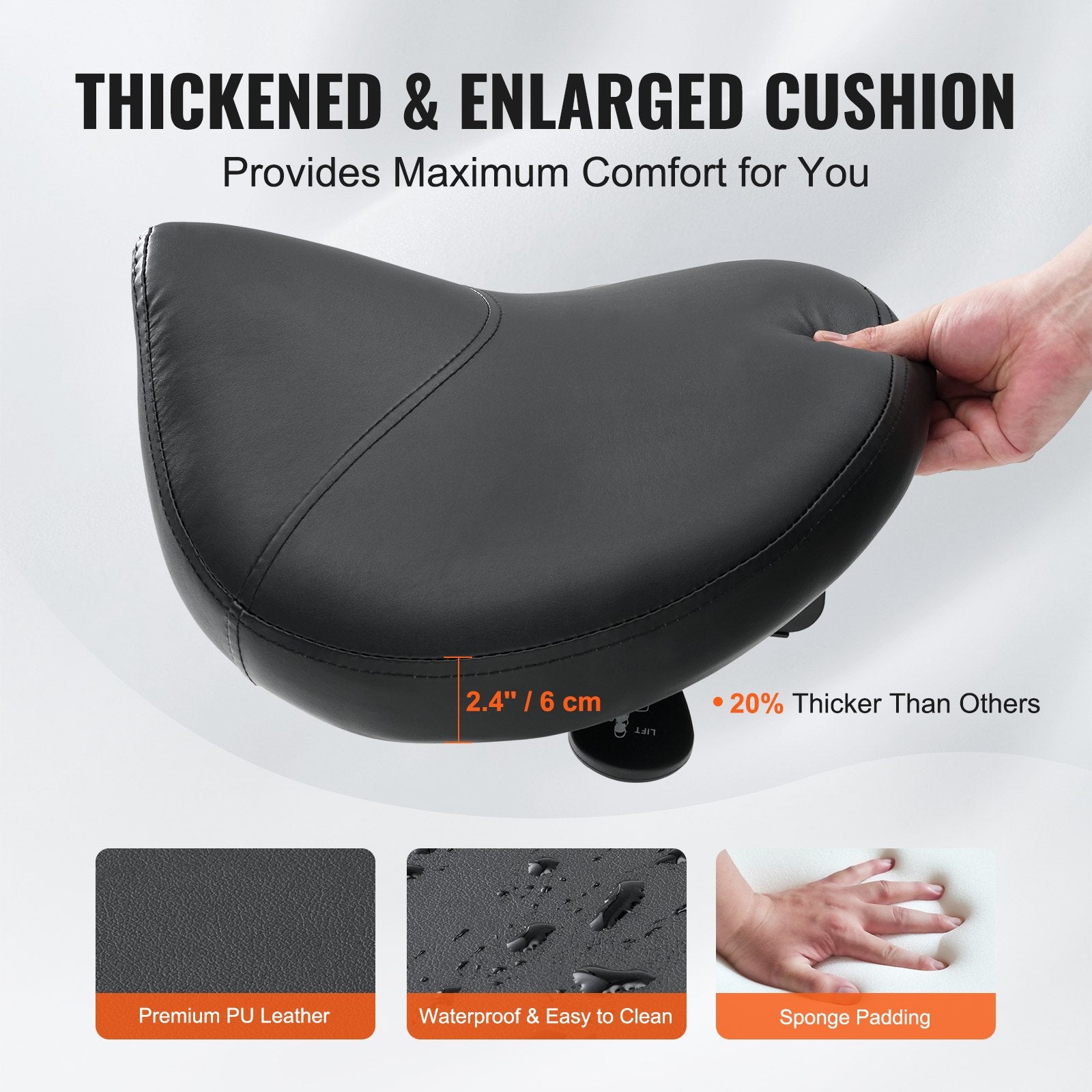 Ergonomic Saddle Stool with Wheels, 400 LBS Capacity, Adjustable PU Leather Swivel Chair for Salon, Spa, Tattoo, Clinic, Black