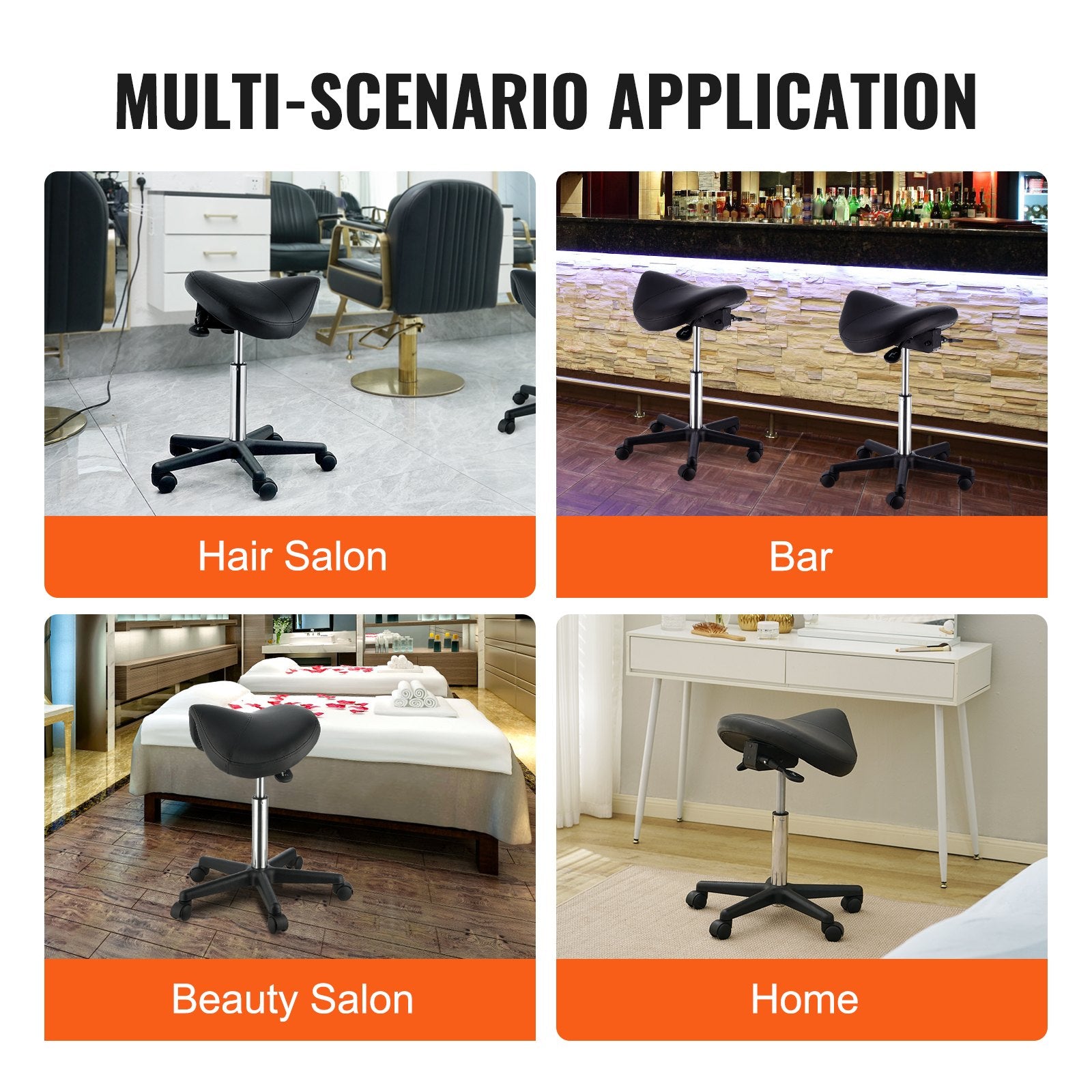 Ergonomic Saddle Stool with Wheels, 400 LBS Capacity, Adjustable PU Leather Swivel Chair for Salon, Spa, Tattoo, Clinic, Black