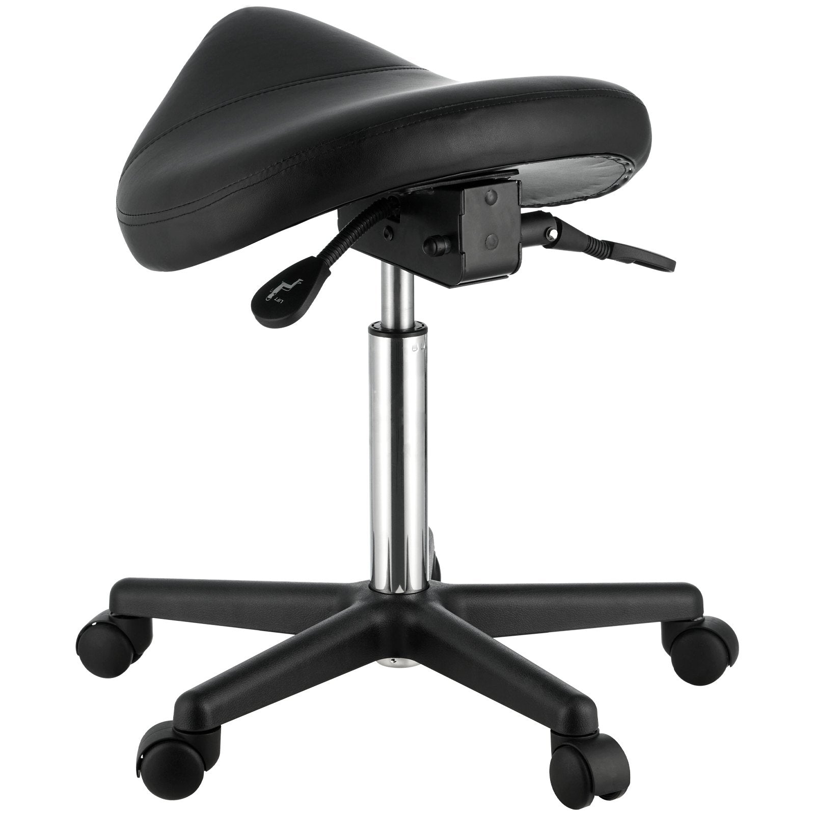 Ergonomic Saddle Stool with Wheels, 400 LBS Capacity, Adjustable PU Leather Swivel Chair for Salon, Spa, Tattoo, Clinic, Black