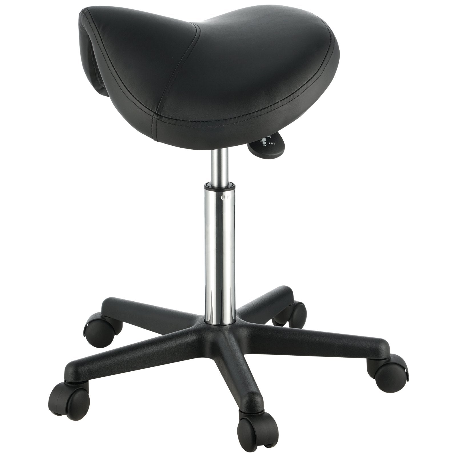 Ergonomic Saddle Stool with Wheels, 400 LBS Capacity, Adjustable PU Leather Swivel Chair for Salon, Spa, Tattoo, Clinic, Black