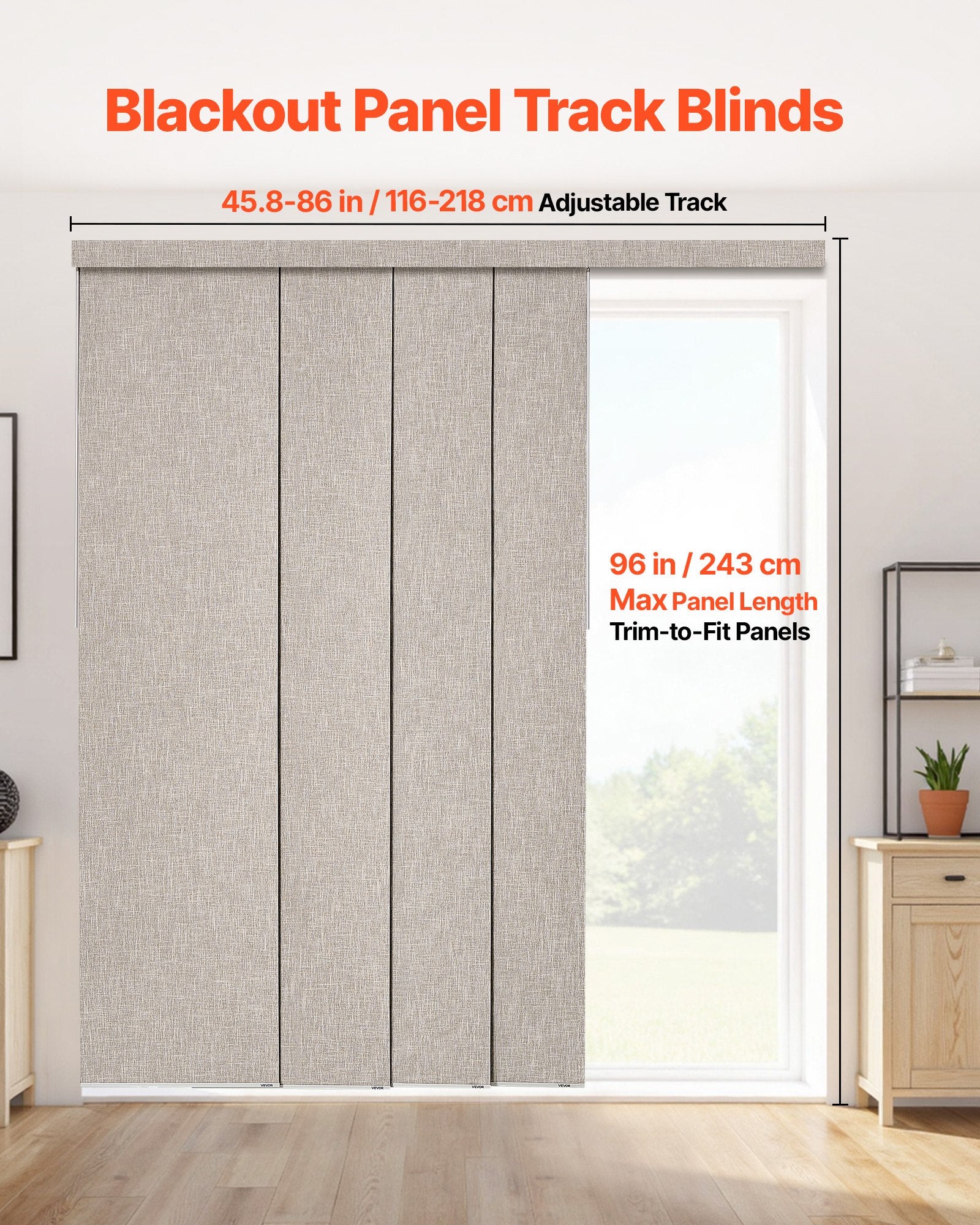 Brown Vertical Blackout Panel Track Blinds for Sliding & Patio Doors, Adjustable Width & Height, Room Divider, Full Light Block Curtains