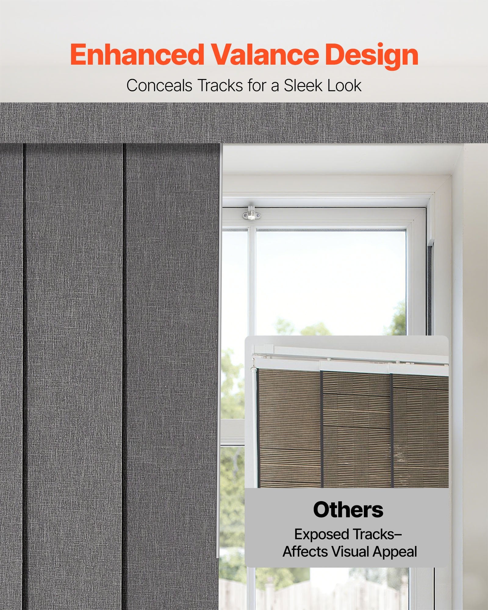 Adjustable Blackout Panel Track Blinds, Dark Gray - Trimmable to 96" Height, 86" Width for Sliding Doors, Patio, Room Divider, Full Light Block