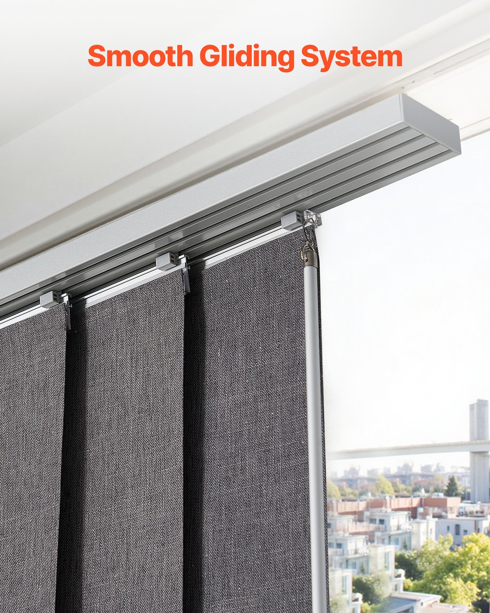 Adjustable Blackout Panel Track Blinds, Dark Gray - Trimmable to 96" Height, 86" Width for Sliding Doors, Patio, Room Divider, Full Light Block