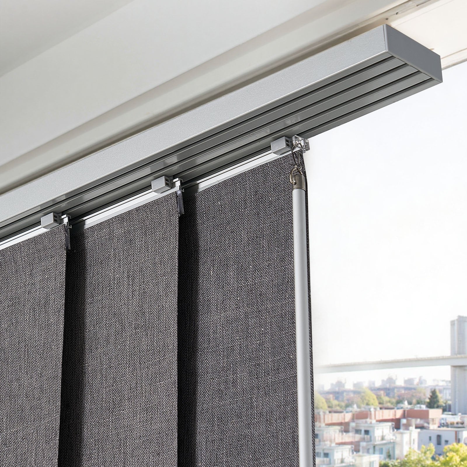 Adjustable Blackout Panel Track Blinds, Dark Gray - Trimmable to 96" Height, 86" Width for Sliding Doors, Patio, Room Divider, Full Light Block