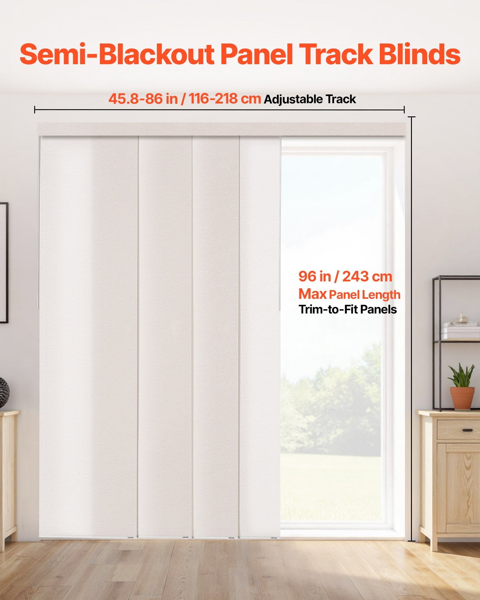 Adjustable Panel Track Blinds for Sliding and Patio Doors, Light Brown, Extendable and Trimmable Curtains for Room Divider, 45.8-86in Width, 96in Height