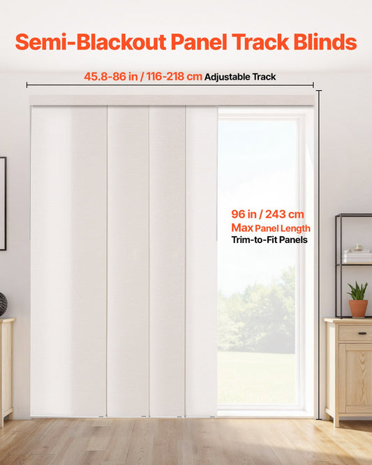 Adjustable Panel Track Blinds for Sliding and Patio Doors, Light Brown, Extendable and Trimmable Curtains for Room Divider, 45.8-86in Width, 96in Height