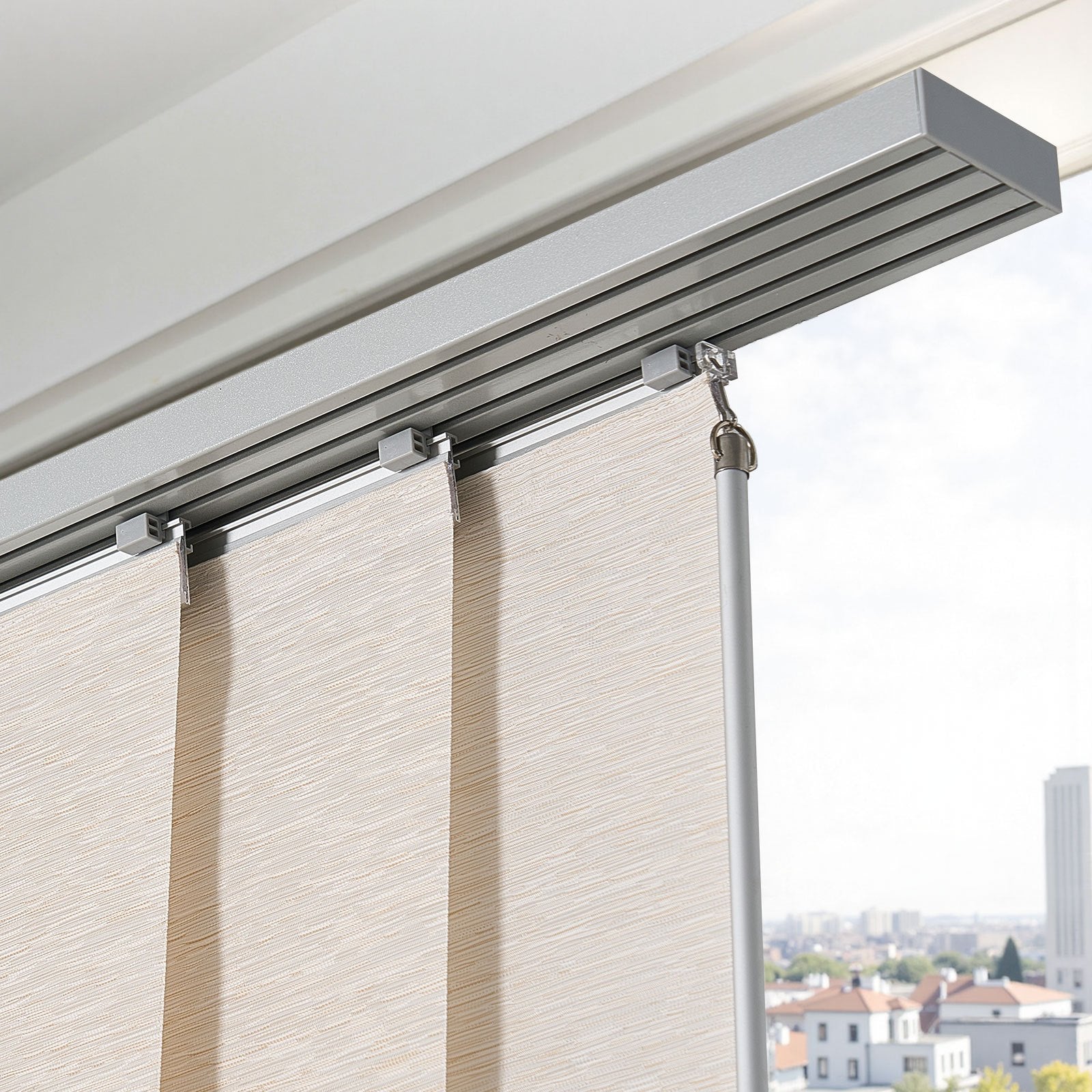 Adjustable Panel Track Blinds for Sliding and Patio Doors, Light Brown, Extendable and Trimmable Curtains for Room Divider, 45.8-86in Width, 96in Height
