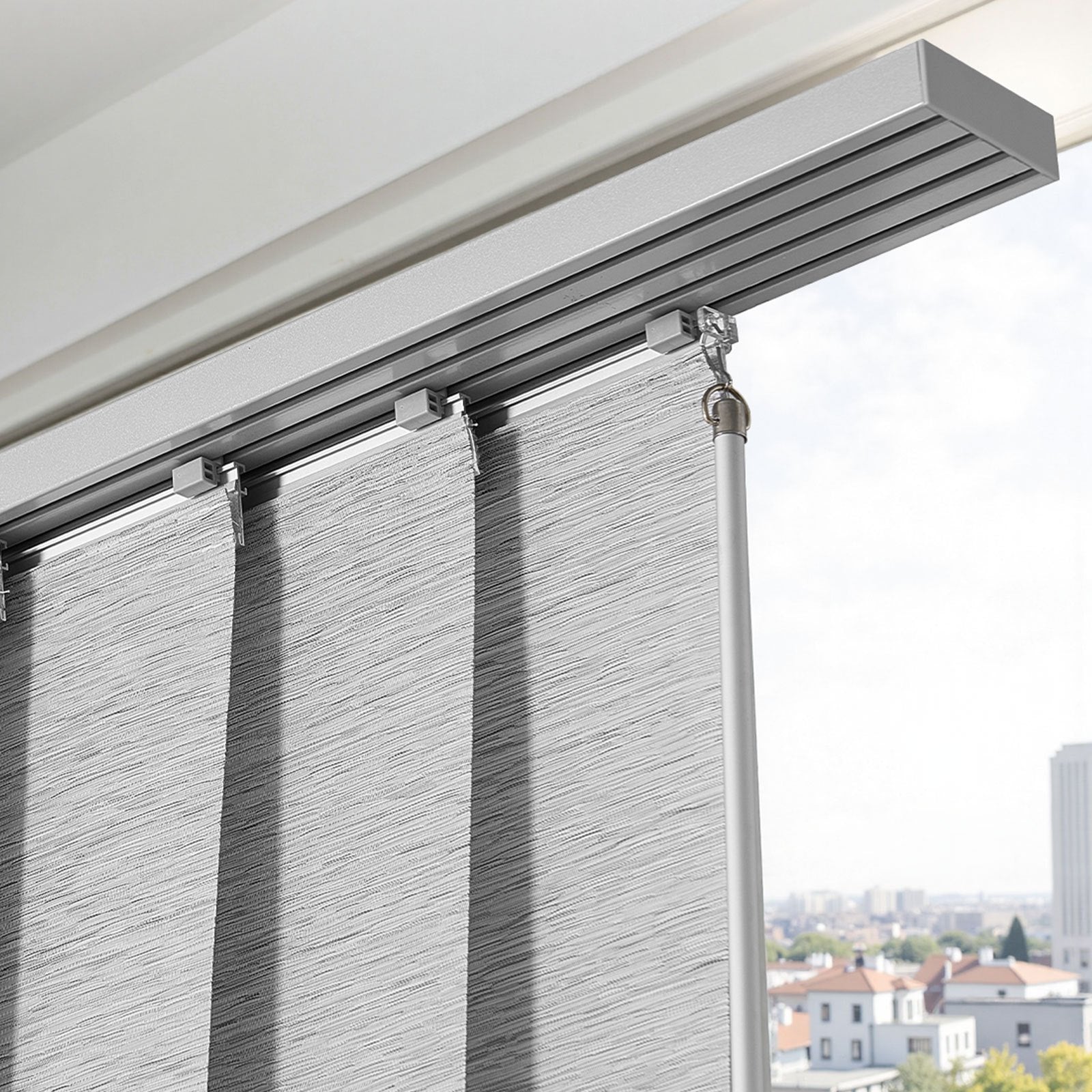 Gray Panel Track Blinds for Sliding Doors & Patio - Adjustable, Trimmable Curtains for Windows & Room Dividers, 86" Wide, 96" High