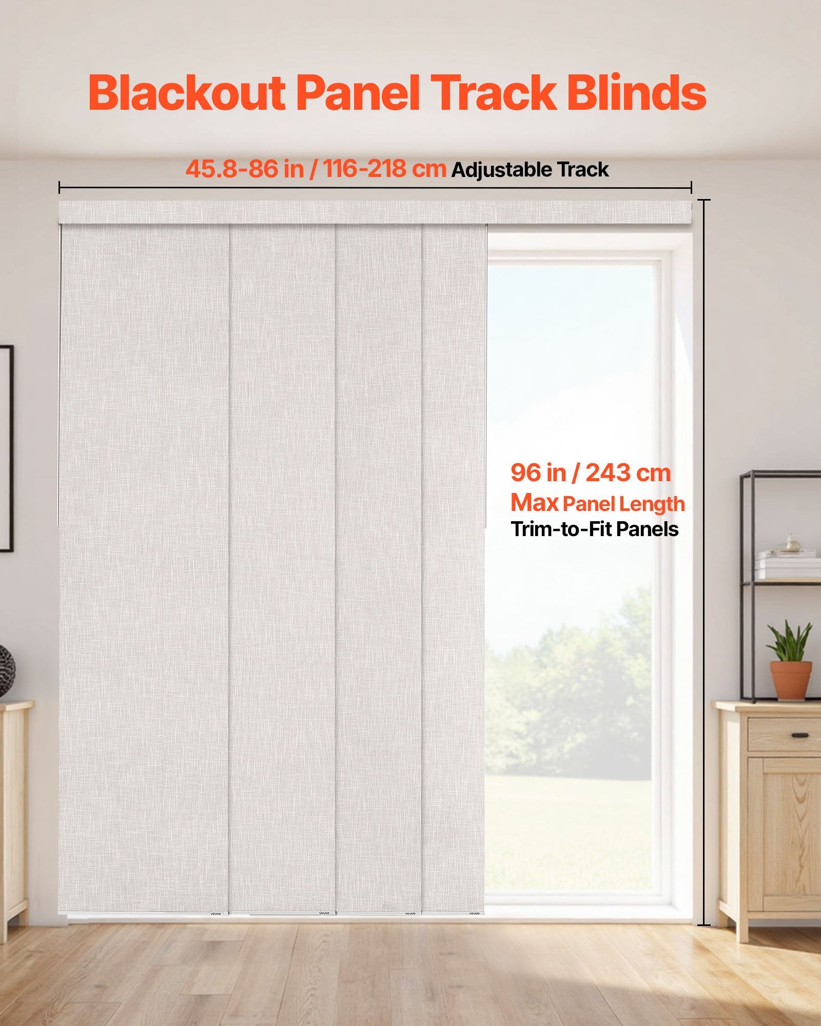 Adjustable Panel Track Blinds, Blackout Curtains for Sliding and Patio Doors, 45.8-86 in Wide, 96 in Tall, Light Gray, Room Divider