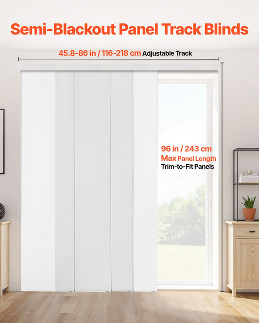 Versatile Panel Track Blinds for Sliding & Patio Doors, Adjustable Vertical Curtains, Trimmable Panels, Room Divider, Semi-Transparent, White