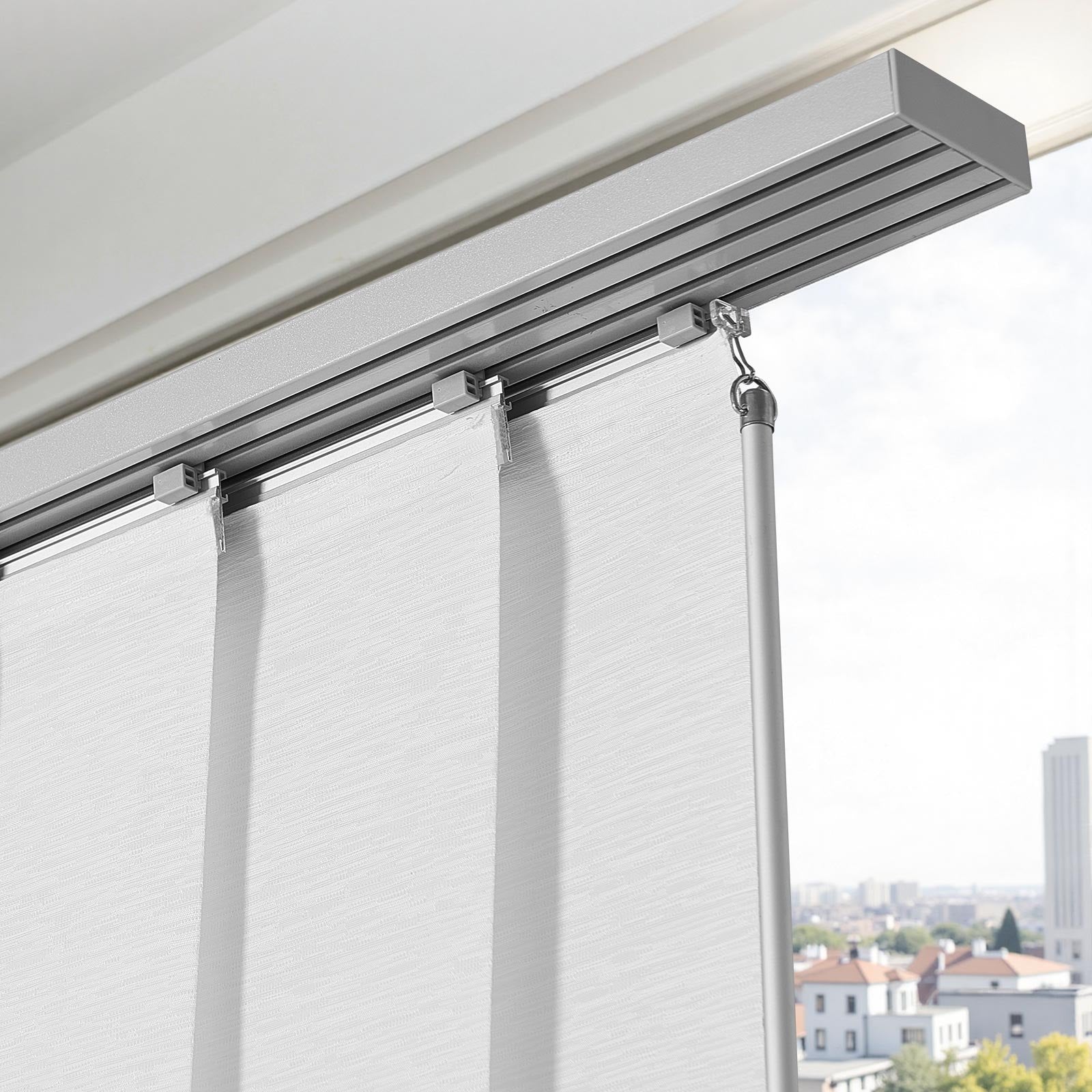Versatile Panel Track Blinds for Sliding & Patio Doors, Adjustable Vertical Curtains, Trimmable Panels, Room Divider, Semi-Transparent, White