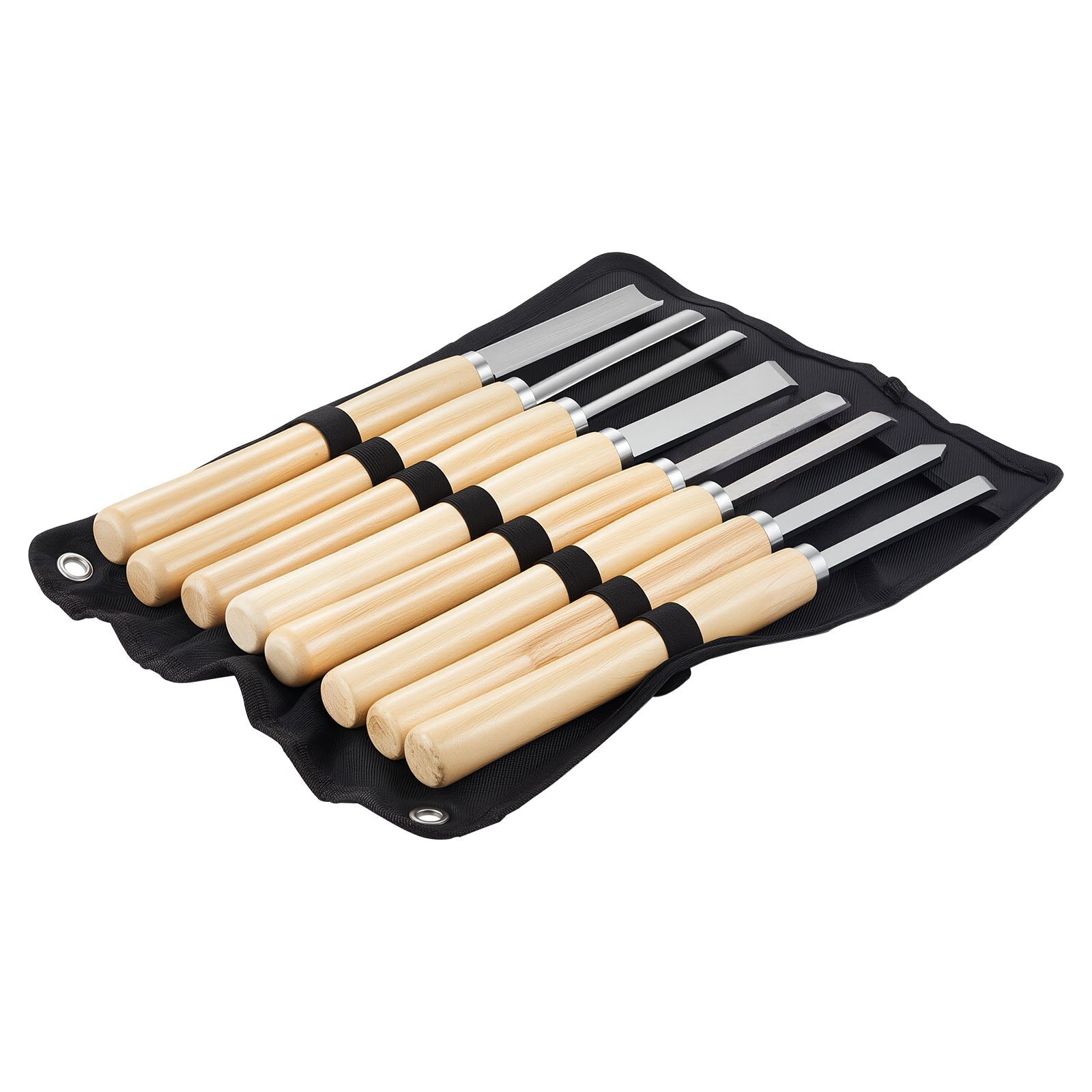 8-Piece Wood Lathe Turning Chisel Set with Carbon Steel Blades, Includes Skew, Spear, Gouge Tools in Oxford Bag, Ideal for Beginners & Professionals