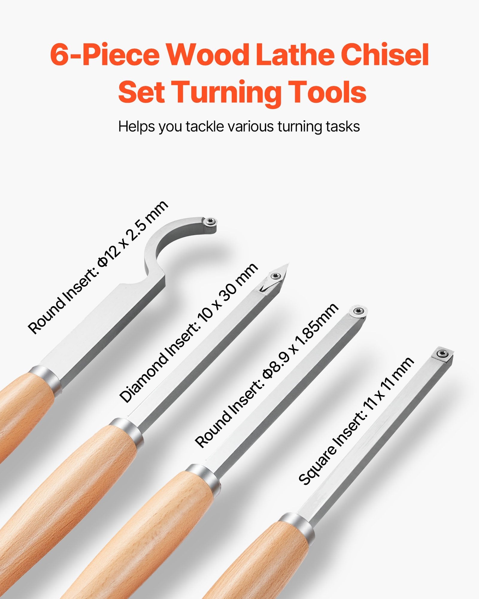 6PCS Wood Lathe Turning Tool Set with Carbide Inserts - Roughing, Finishing, Detailing for Beginners, Hobbyists, and Professionals in Convenient Wooden Box