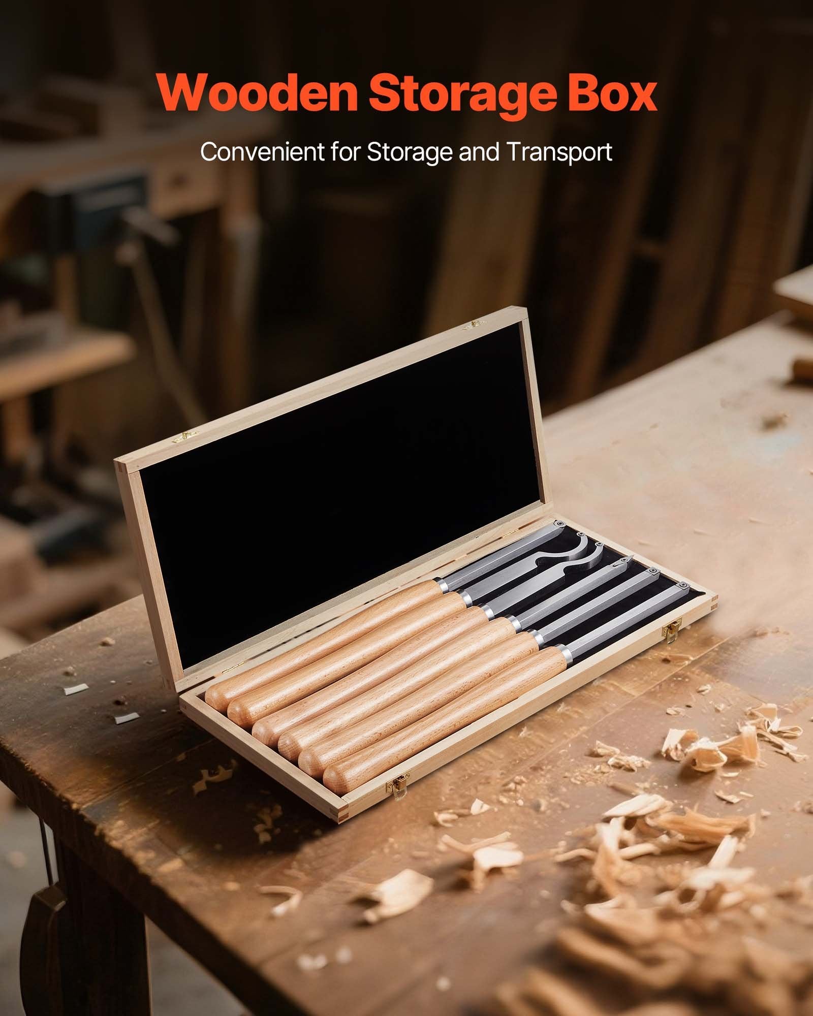 6PCS Wood Lathe Turning Tool Set with Carbide Inserts - Roughing, Finishing, Detailing for Beginners, Hobbyists, and Professionals in Convenient Wooden Box