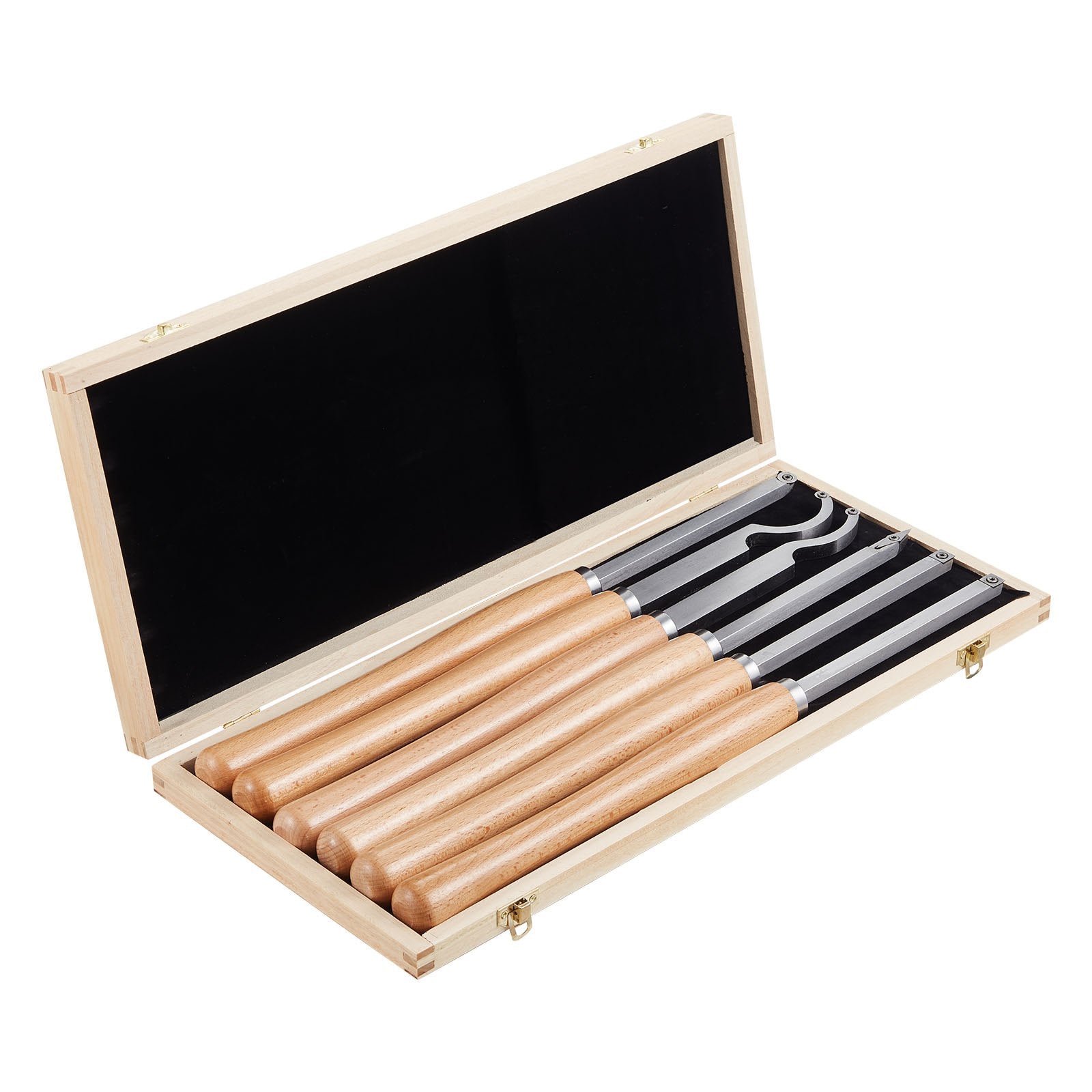 6PCS Wood Lathe Turning Tool Set with Carbide Inserts - Roughing, Finishing, Detailing for Beginners, Hobbyists, and Professionals in Convenient Wooden Box