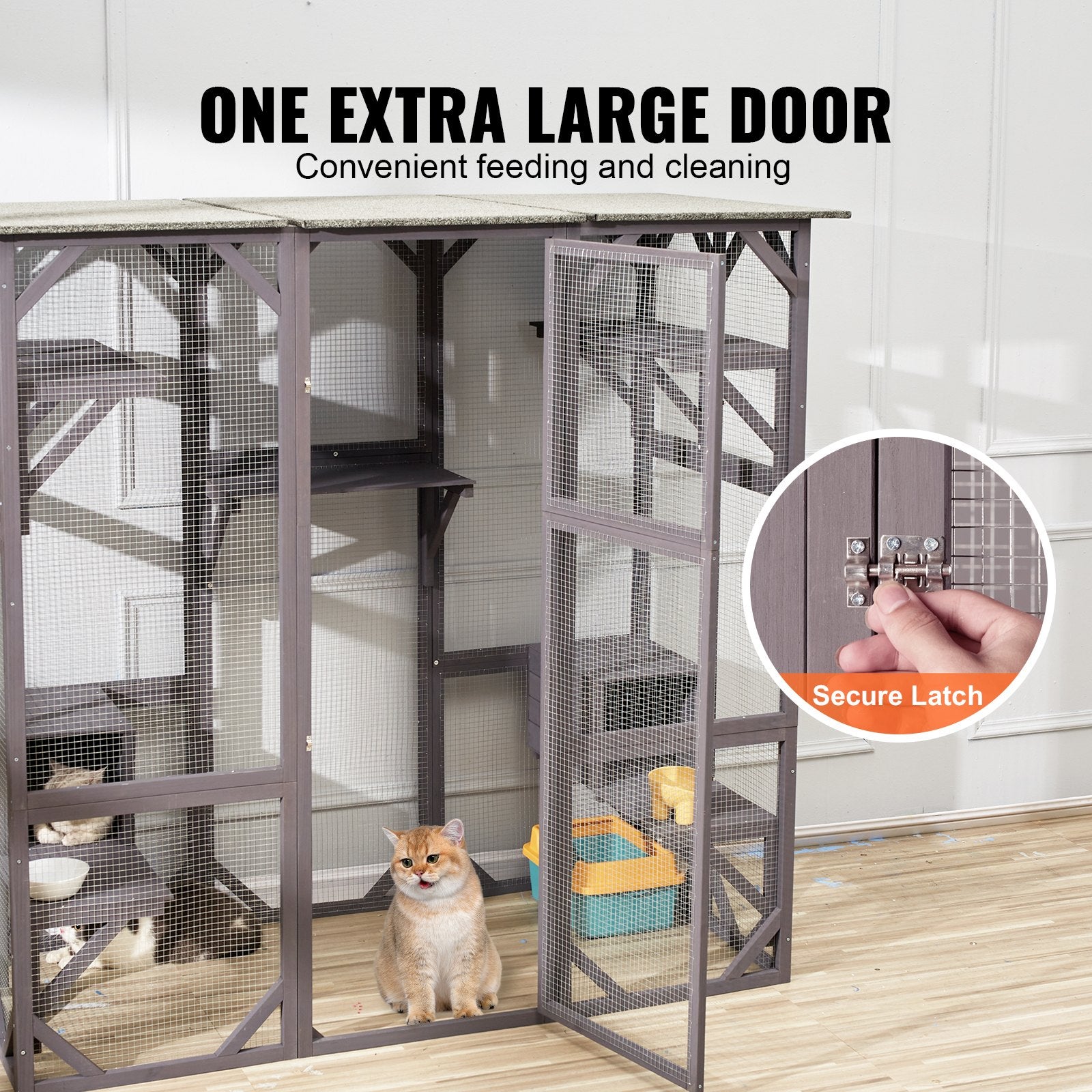 Spacious 7-Tier Outdoor Cat Enclosure with Resting Boxes, Platforms, and Large Front Door for Indoor/Outdoor Use, 71.2"x34.6"x66.5"