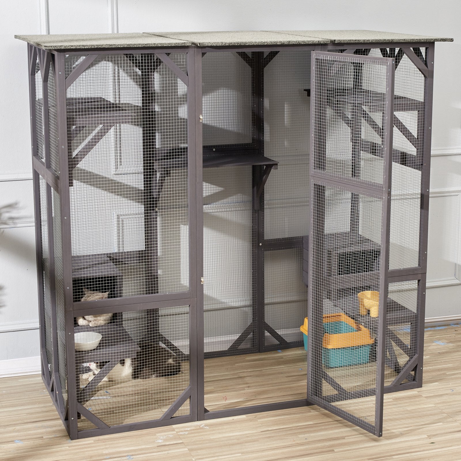 Spacious 7-Tier Outdoor Cat Enclosure with Resting Boxes, Platforms, and Large Front Door for Indoor/Outdoor Use, 71.2"x34.6"x66.5"