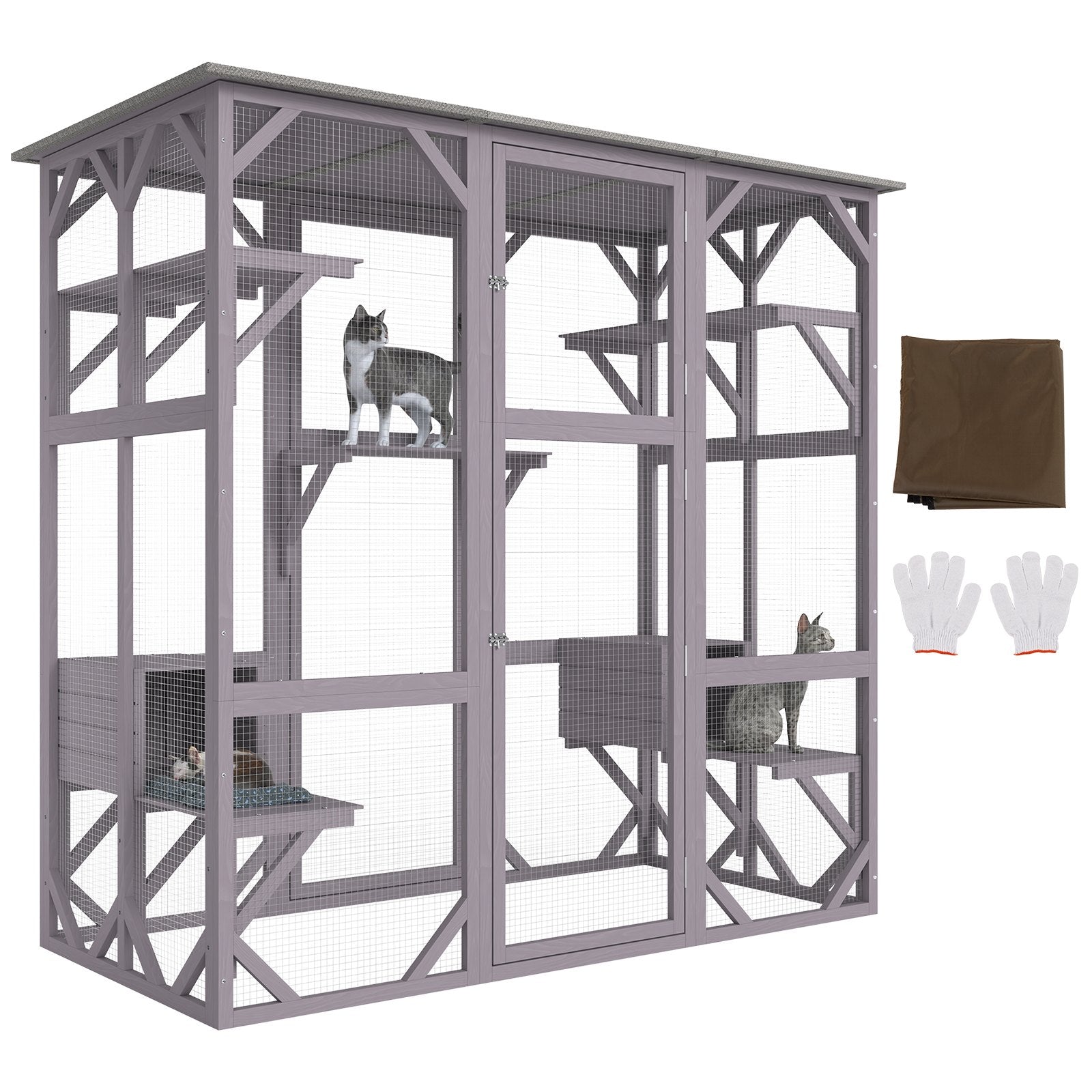Spacious 7-Tier Outdoor Cat Enclosure with Resting Boxes, Platforms, and Large Front Door for Indoor/Outdoor Use, 71.2"x34.6"x66.5"