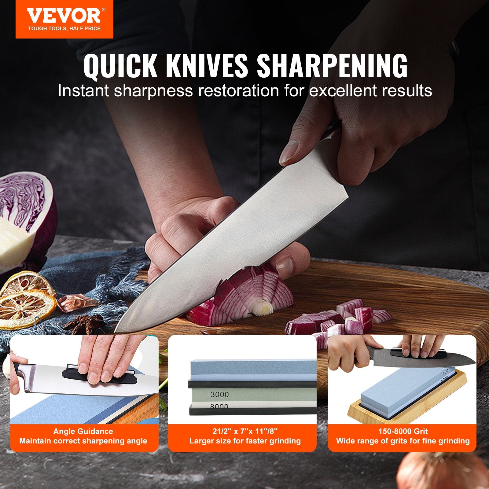 Comprehensive Whetstone Knife Sharpening Kit: Dual-Sided Grits, Non-Slip Bases, Angle Guide, Flattening Stone for Knives & Scissors