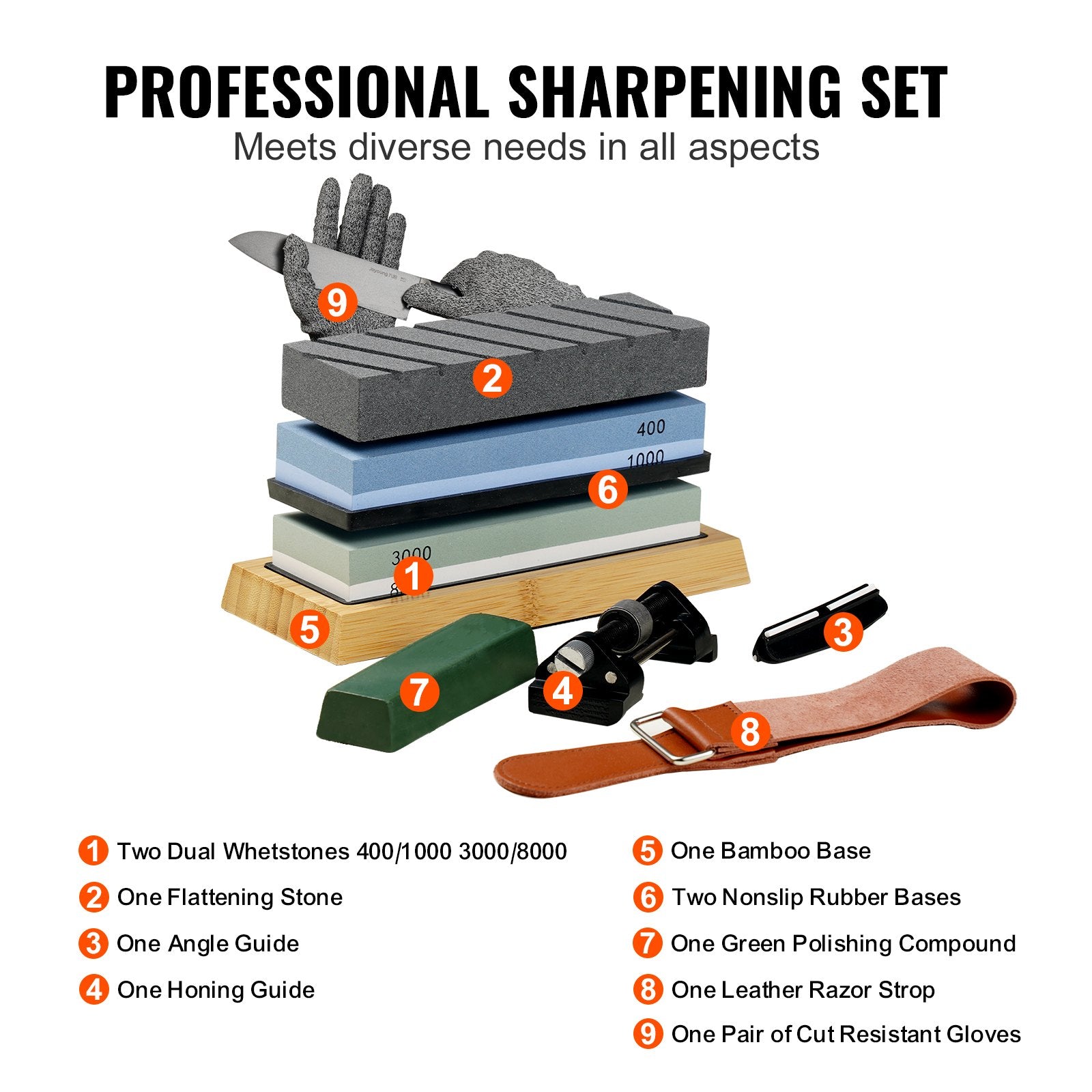 Comprehensive Whetstone Knife Sharpening Kit: Dual-Sided Grits, Non-Slip Bases, Angle Guide, Flattening Stone for Knives & Scissors