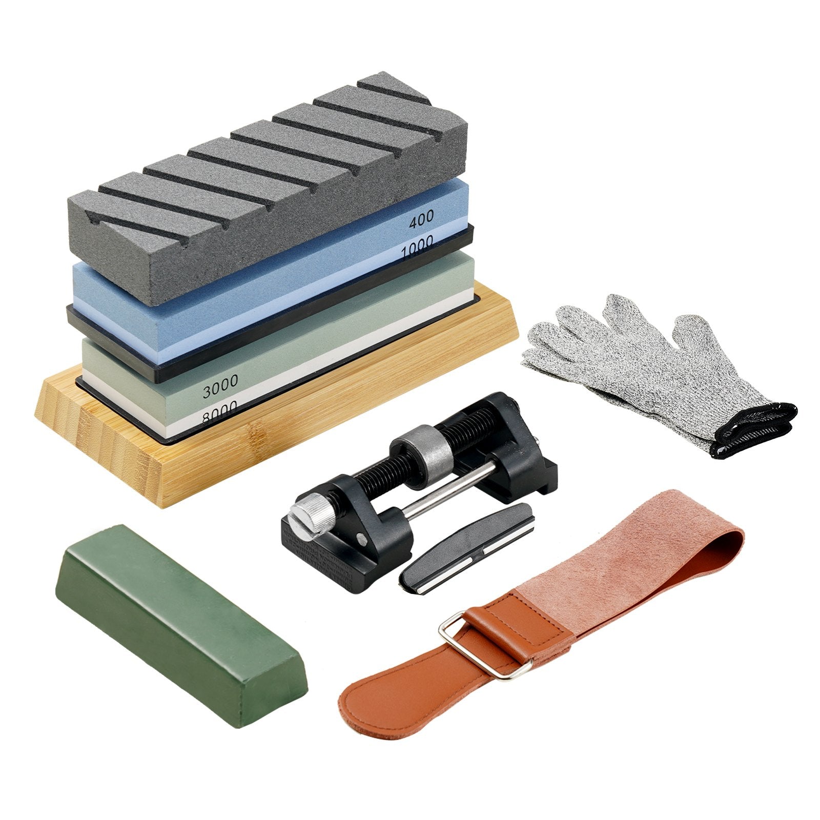 Comprehensive Whetstone Knife Sharpening Kit: Dual-Sided Grits, Non-Slip Bases, Angle Guide, Flattening Stone for Knives & Scissors