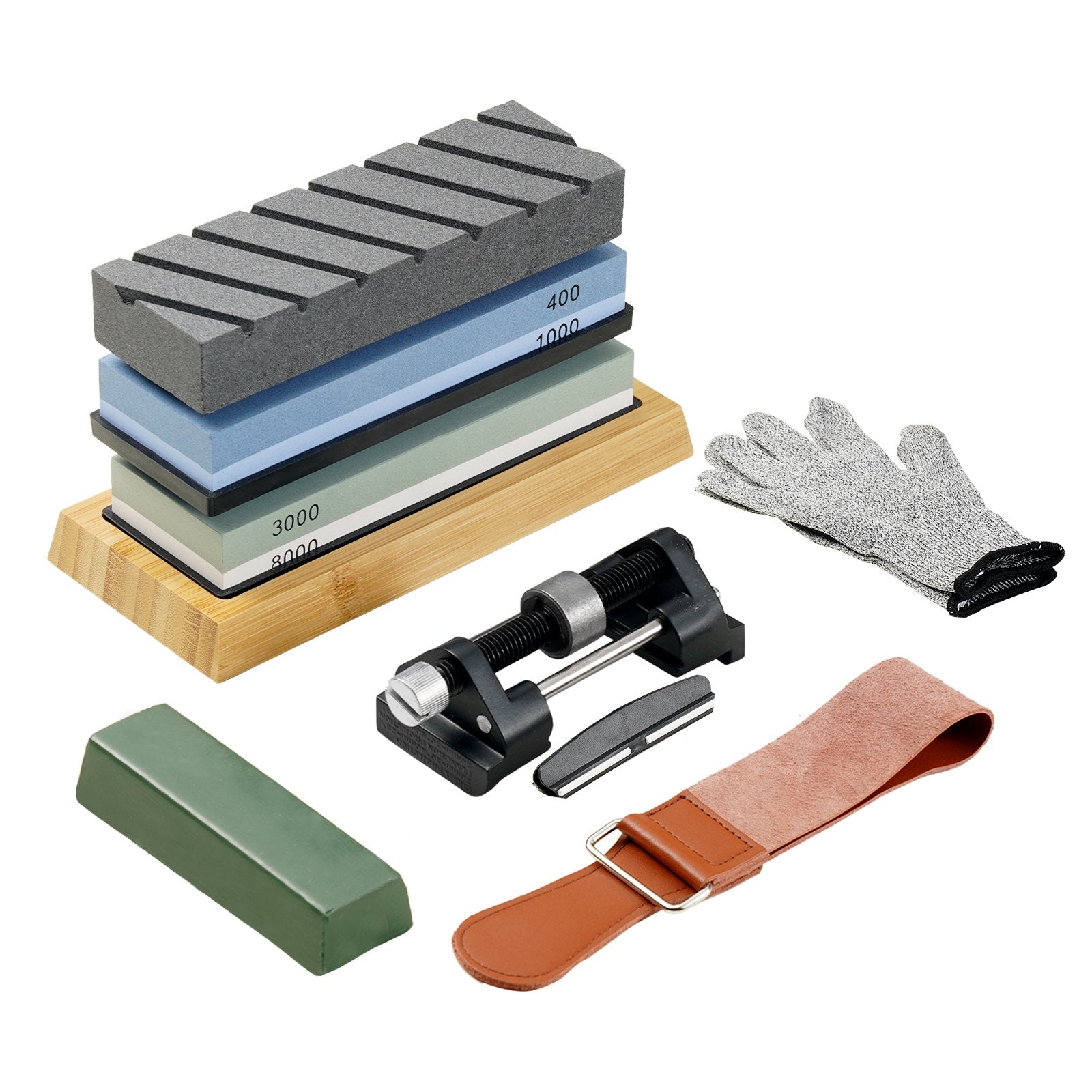 Comprehensive Whetstone Knife Sharpening Kit: Dual-Sided Grits, Non-Slip Bases, Angle Guide, Flattening Stone for Knives & Scissors