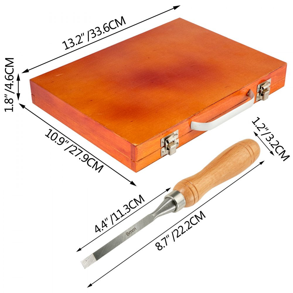 VEVOR Woodworking 12pcs Lathe Chisel，Wood Carving Hand Chisel 3-3/4Inch Blade Length, Wood Turning Tools with Wooden Storage Case, for Wood Carving Root Carving Furniture Carving Lathes