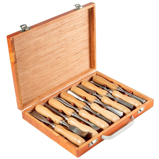 VEVOR Woodworking 12pcs Lathe Chisel，Wood Carving Hand Chisel 3-3/4Inch Blade Length, Wood Turning Tools with Wooden Storage Case, for Wood Carving Root Carving Furniture Carving Lathes