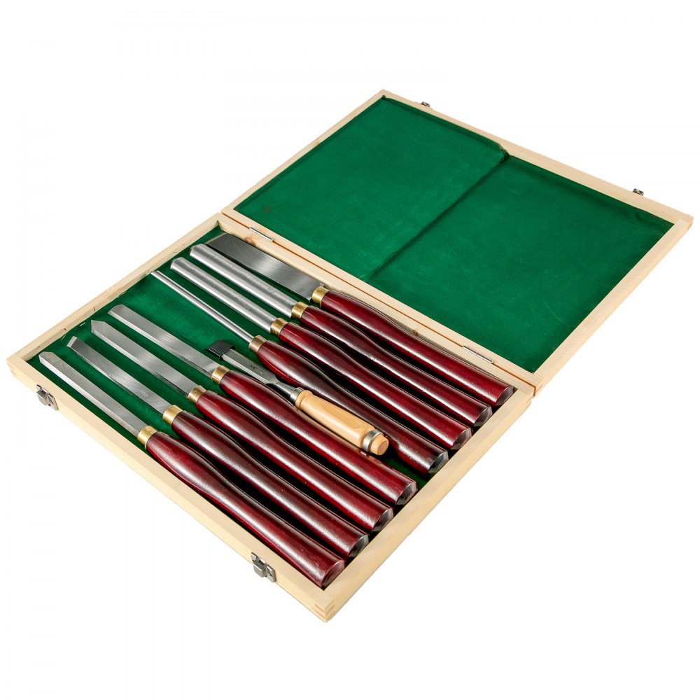 VEVOR Woodworking Lathe Chisel Set 8 Piece Set Lathe Chisel HSS Steel Blades Wood Turning Tools Wooden Case for Storage  for Wood Carving Root Carving Furniture Carving Lathes Red