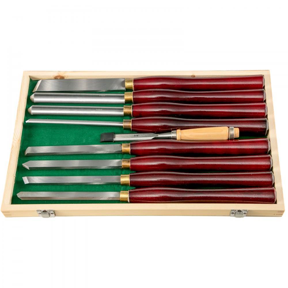 VEVOR Woodworking Lathe Chisel Set 8 Piece Set Lathe Chisel HSS Steel Blades Wood Turning Tools Wooden Case for Storage  for Wood Carving Root Carving Furniture Carving Lathes Red